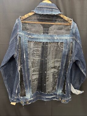 Distressed Dark Blue Men's Denim Jacket - Raw Edge Style by Jagged Threads